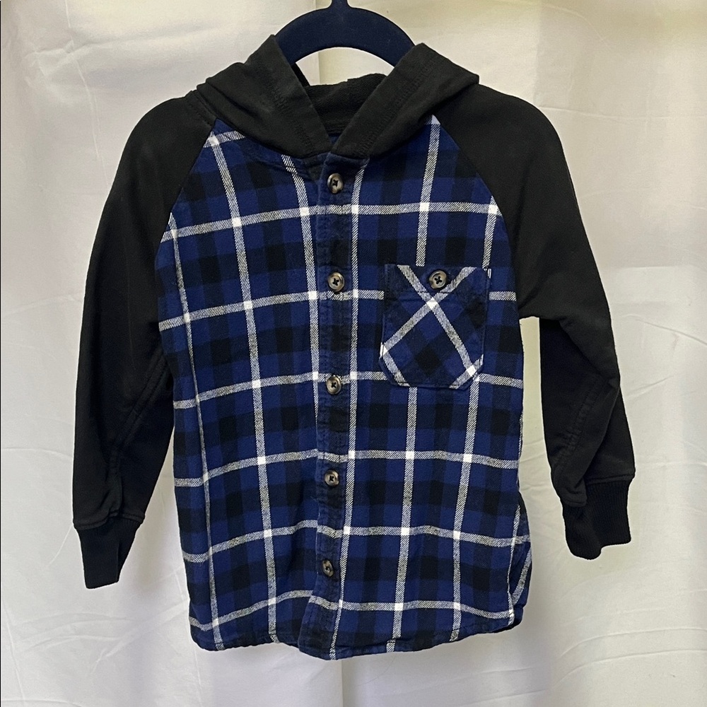 Kapital K Kids Blue and Black Plaid flannel Hooded shirt size 3